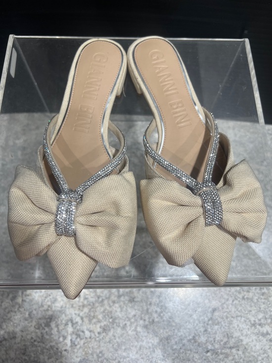 Gianni Bini Shoes - Gianni Bini Beige Bow Slide Sandals with Silver Rhinestone Straps